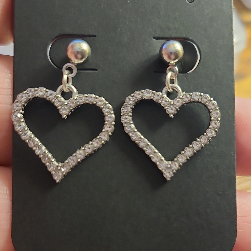 3/$10 Sparkling Silver Heart Earrings